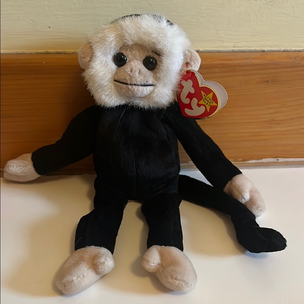 TY Beanie Babies “Mooch” Black and White Monkey